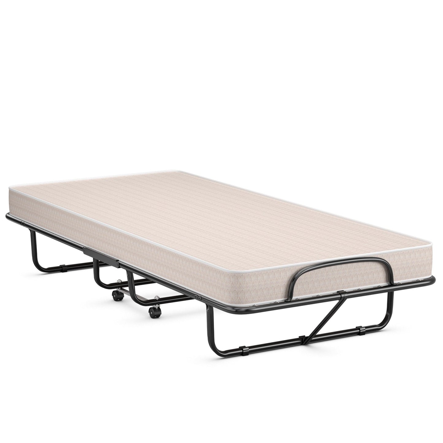 Rollaway Guest Bed with Sturdy Steel Frame and Memory Foam Mattress Made in Italy