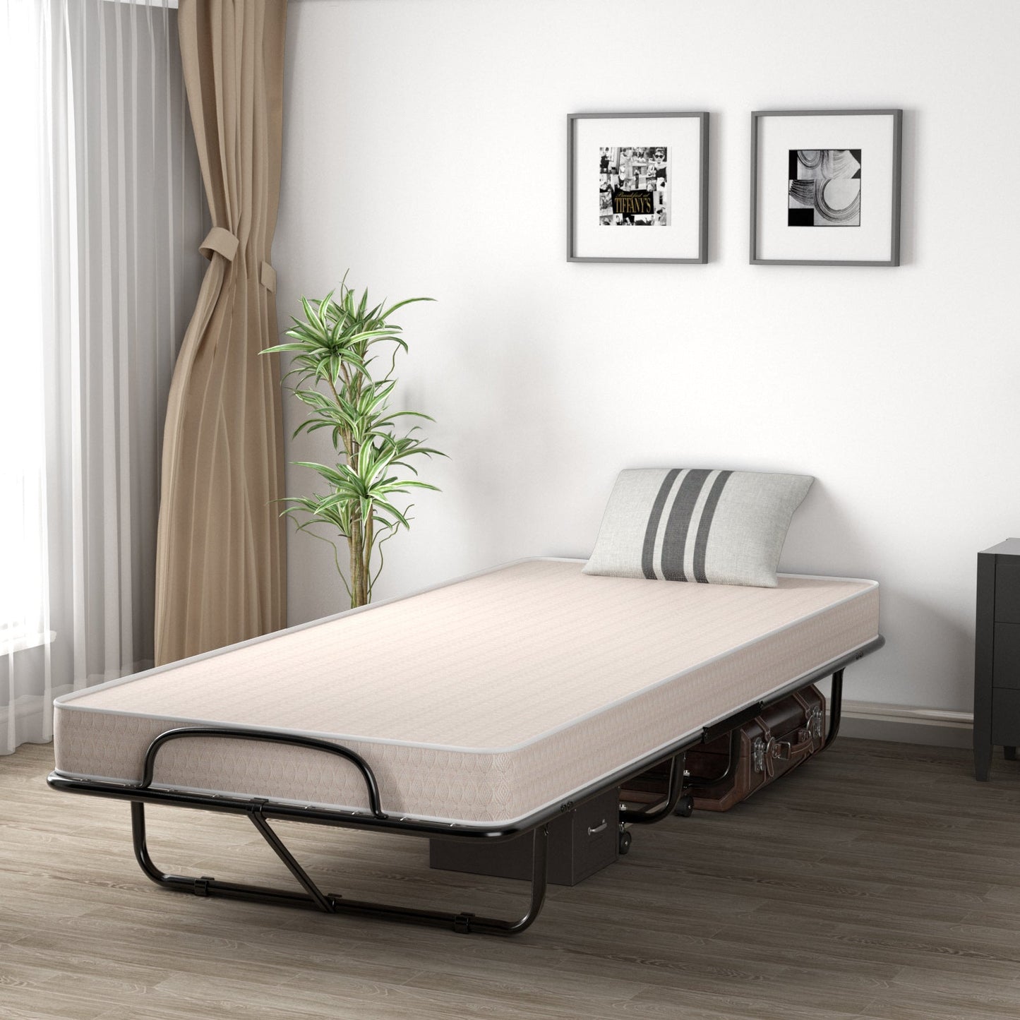 Rollaway Guest Bed with Sturdy Steel Frame and Memory Foam Mattress Made in Italy