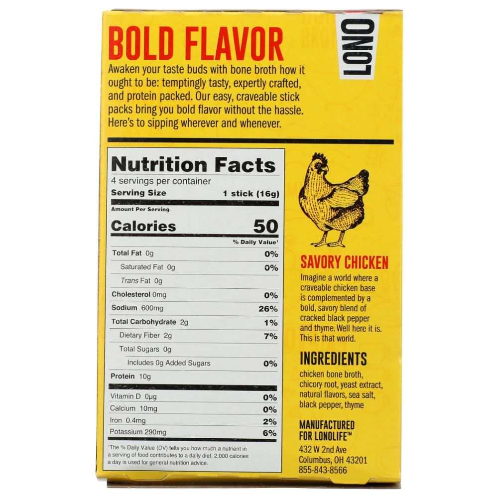 LONOLIFE Savory Chicken Bone Broth Stick 4Pk - Bold & Flavorful 2.24oz