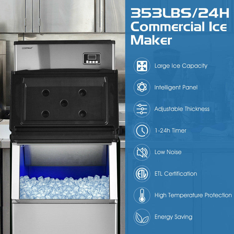 353lbs/24H Commercial Ice Maker with 198lbs Bin