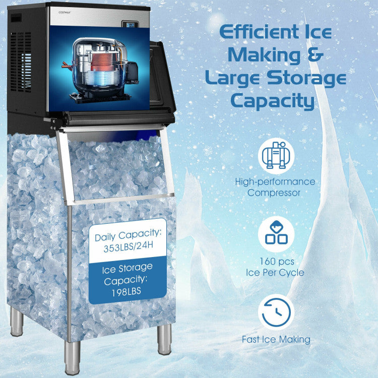 353lbs/24H Commercial Ice Maker with 198lbs Bin