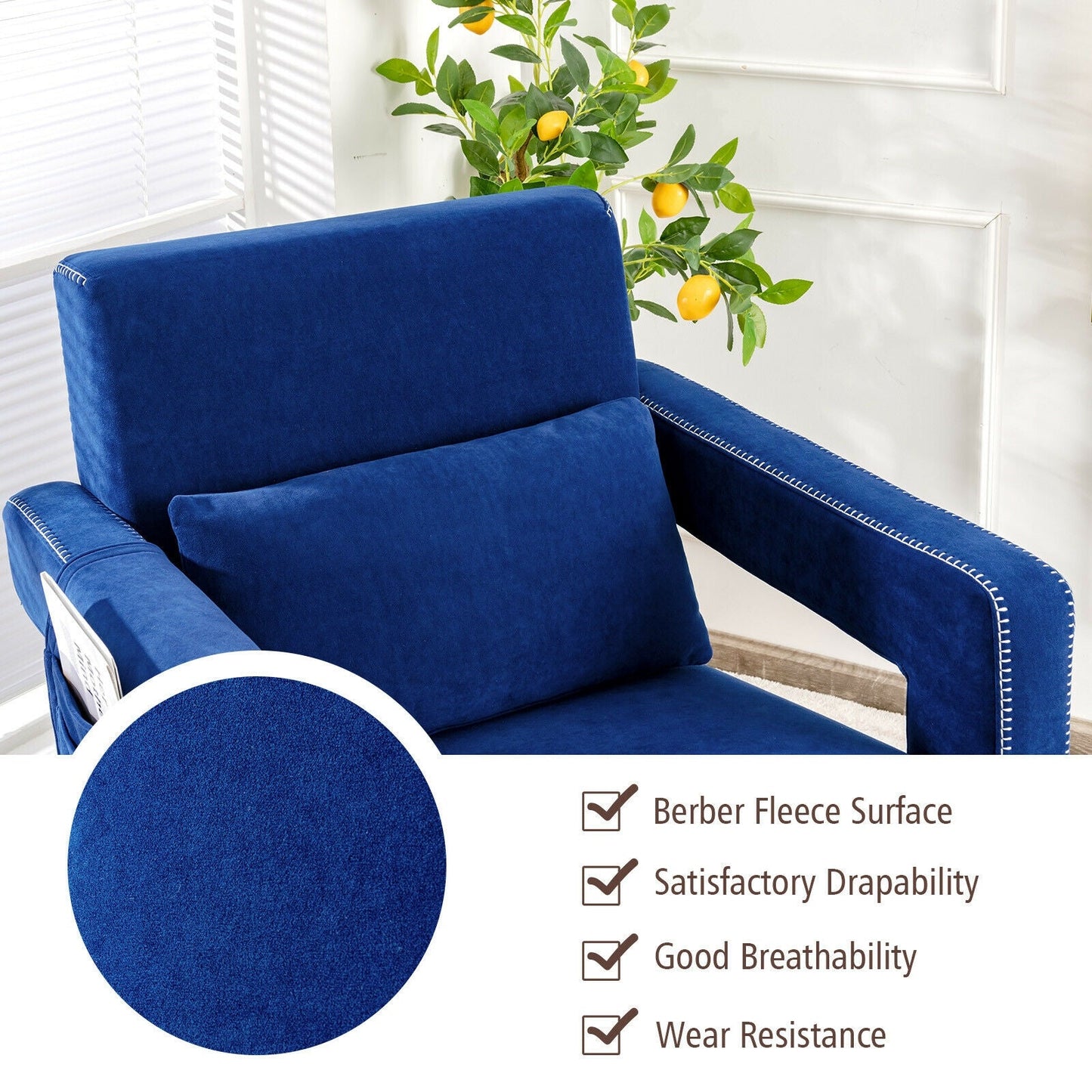 Modern Berber Fleece Single Sofa Chair with Ottoman and Waist Pillow