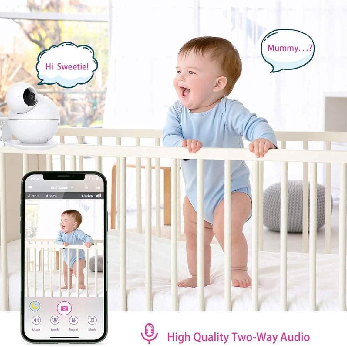 iBaby M8 Moniteur Bébé Connecté 2K, Panoramique 355°, Inclinaison 110° et Audio Bidirectionnel (Reconditionné)