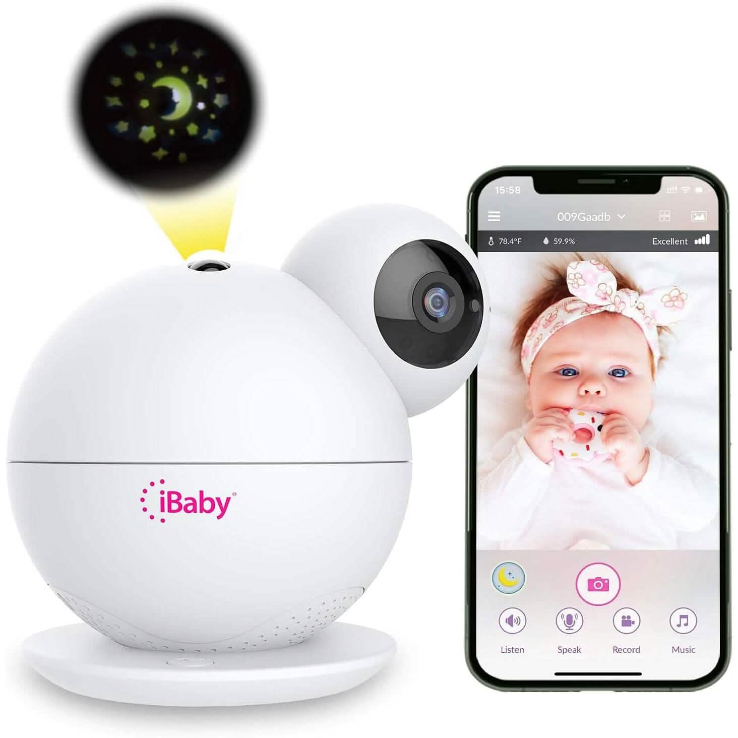 iBaby M8 Moniteur Bébé Connecté 2K, Panoramique 355°, Inclinaison 110° et Audio Bidirectionnel (Reconditionné)