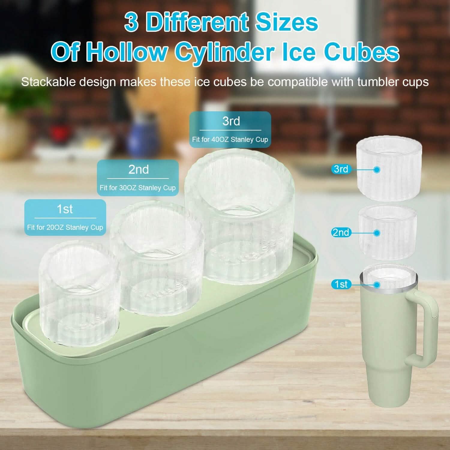 Ice Cube Tray Fit For 20oz/30oz/40oz Stanley Cup Easy Release Silicone Hallow Cylinder
