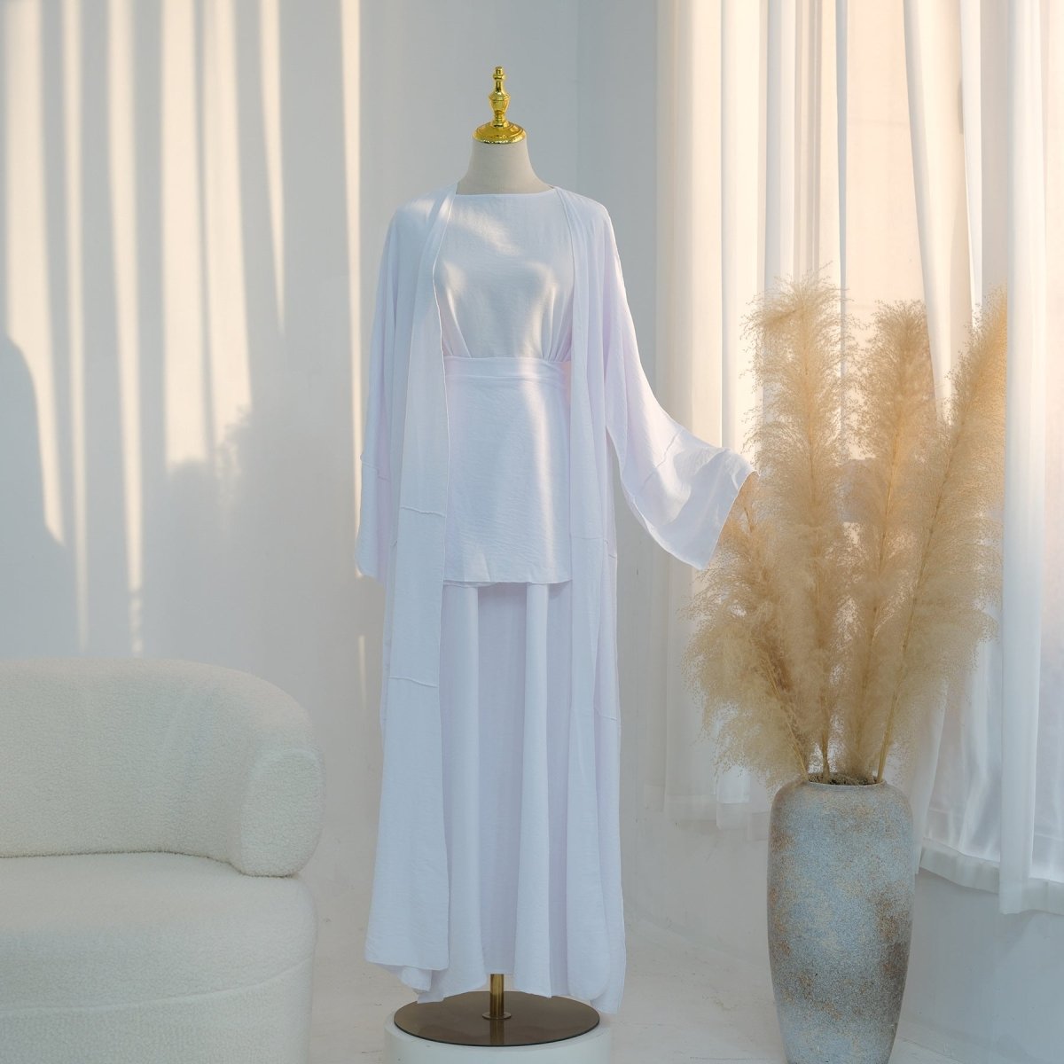 Ice Silk Crinkle Open Abaya with Wide Belt(MOA283)