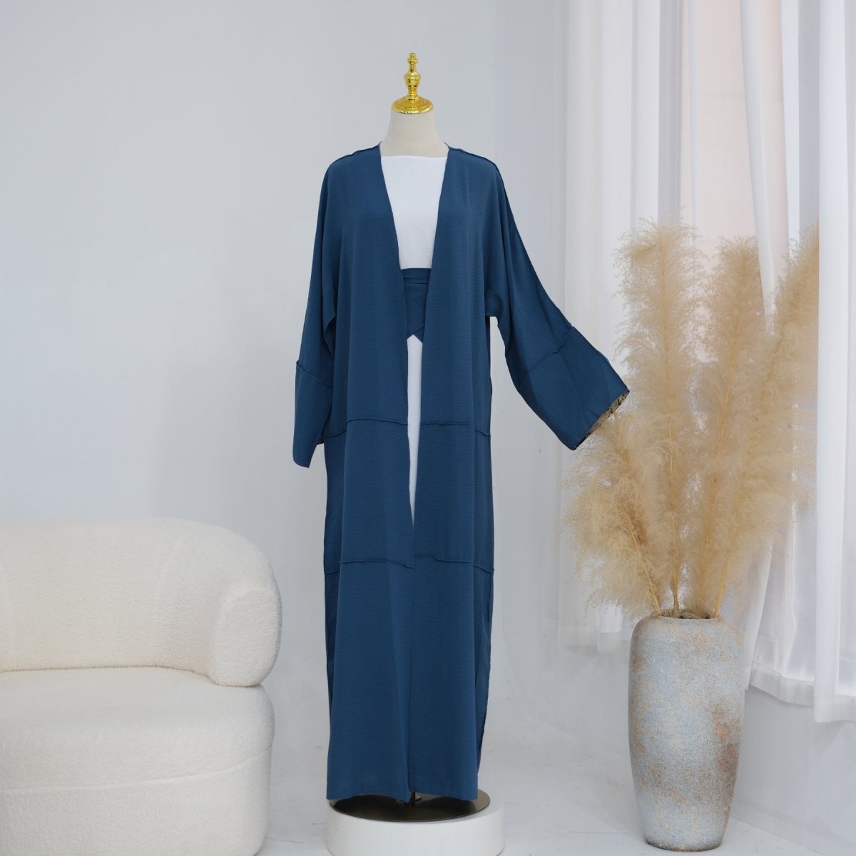 Ice Silk Crinkle Open Abaya with Wide Belt(MOA283)