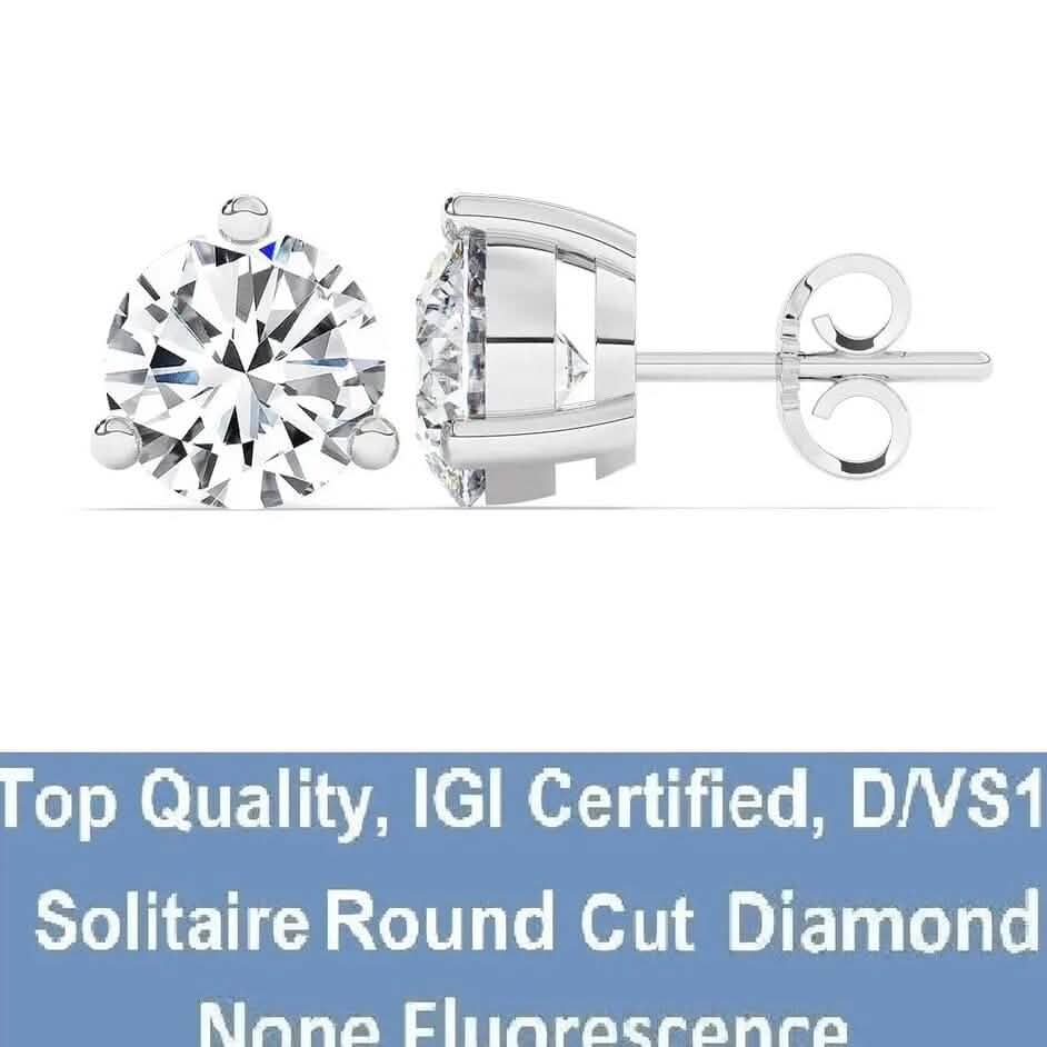 IGI、F/VS1、3 CT ソリティア ラボ育成 ラウンド ダイヤモンド スタッド ピアス 950 プラチナ