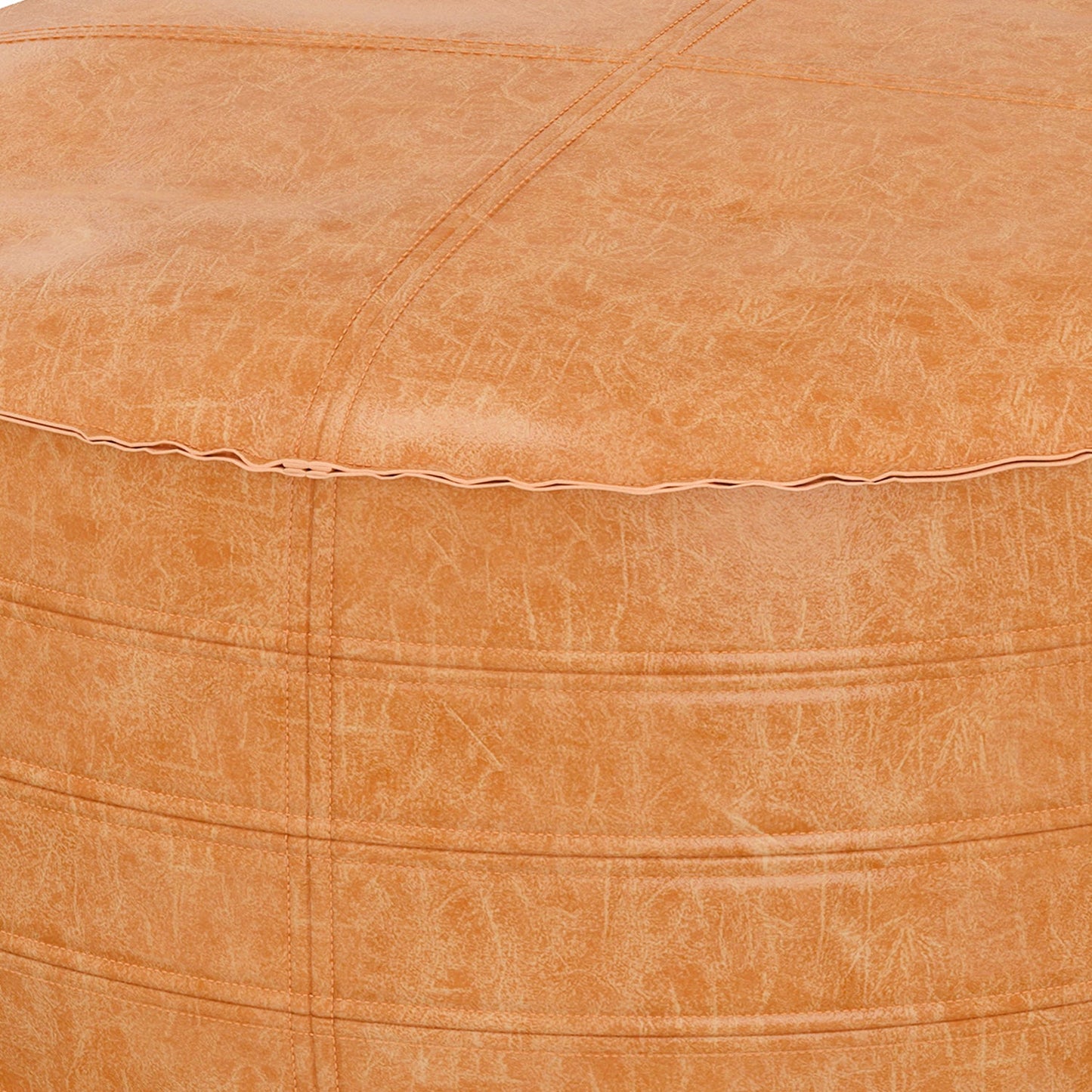Brody 32 Inch Wide Round Coffee Table Pouf in Distressed