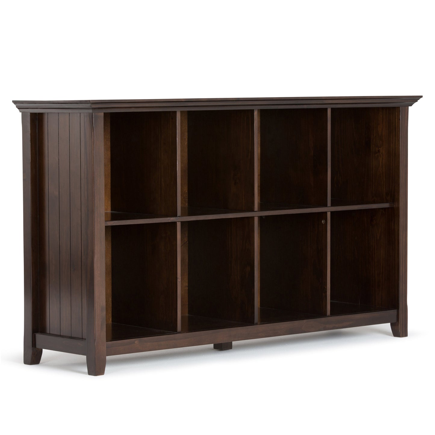 Acadian 57 Inch Wide Solid Wood 8 Cube Storage Sofa Table in Brunette