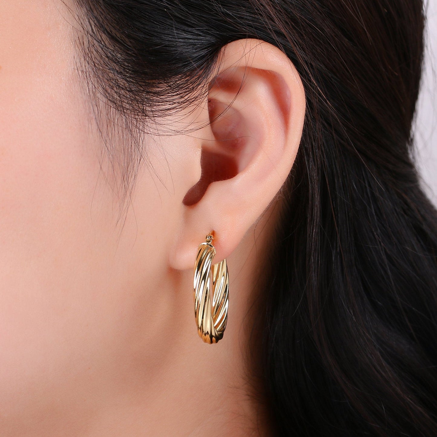24k Vermeil Gold Earrings, Hoop Earrings, Small Hoop, Oval Rope Texture Earring, Gift for Her, Earrings for Women, Everyday Wear Earrings Q-529