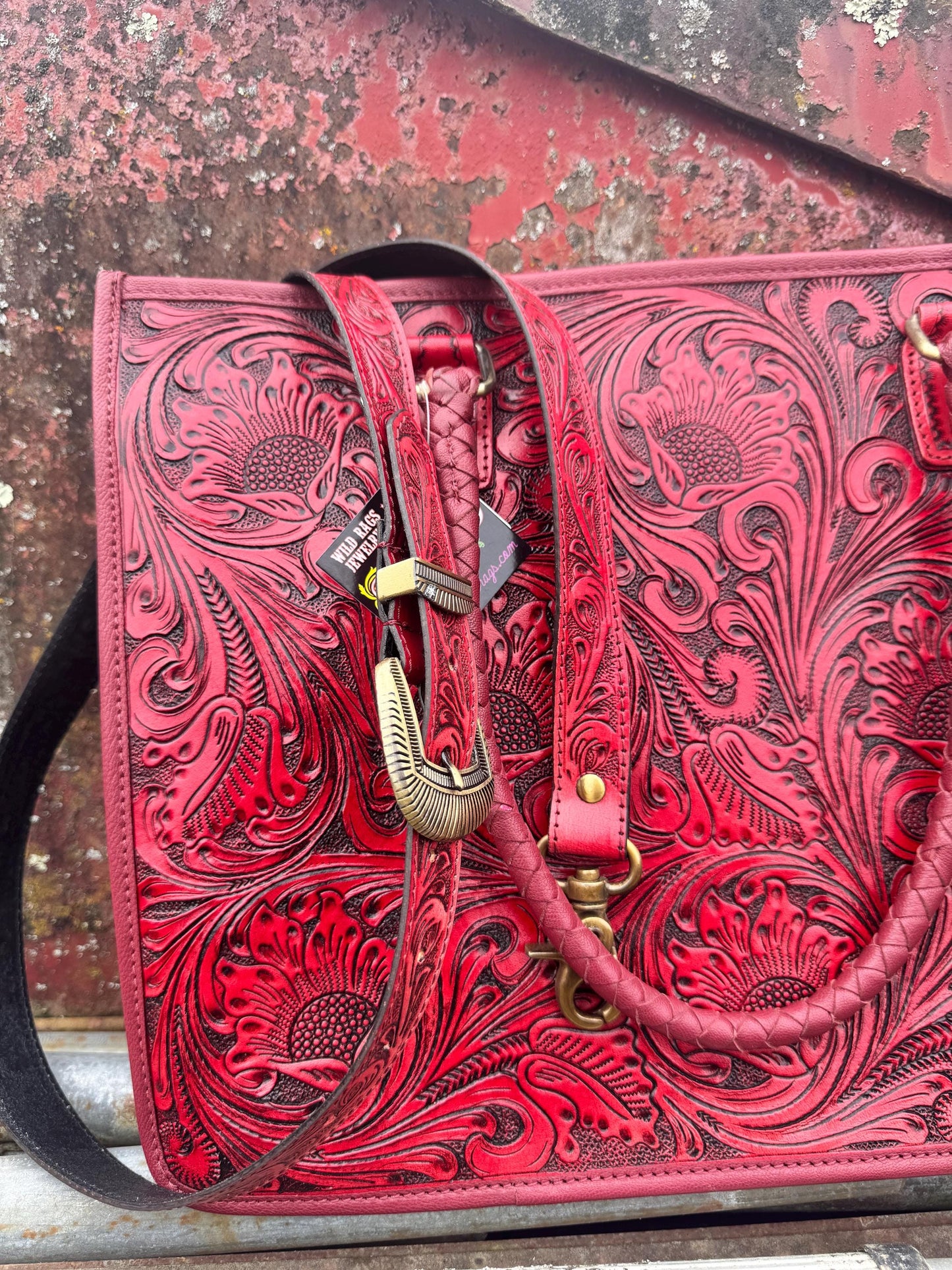 Deep Cherry Red Speedy Western Genuine Leather Barrel Bag Purse or Briefcase