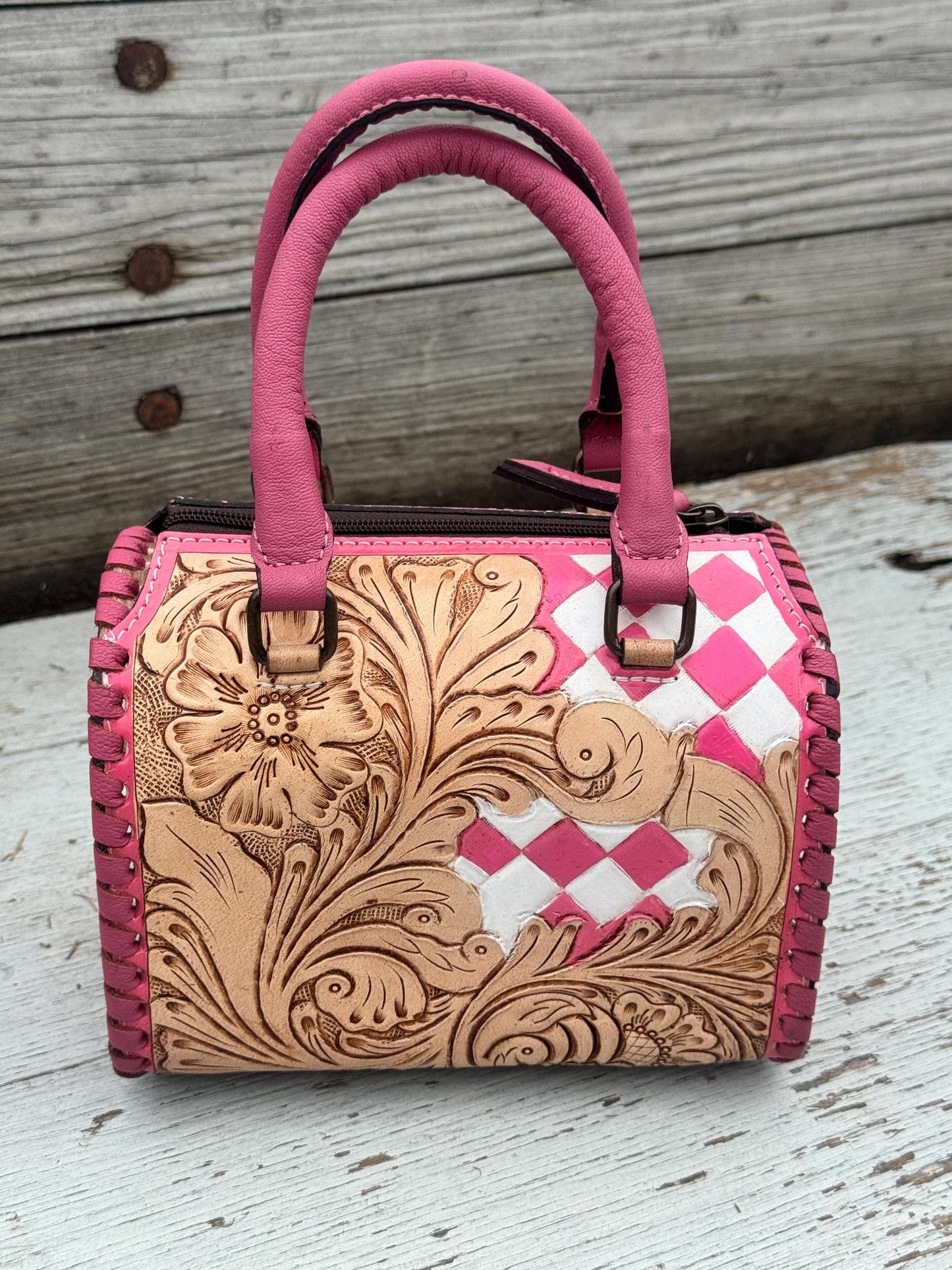 Western Checkered Colorful Speedy Barrel Bag by Double B