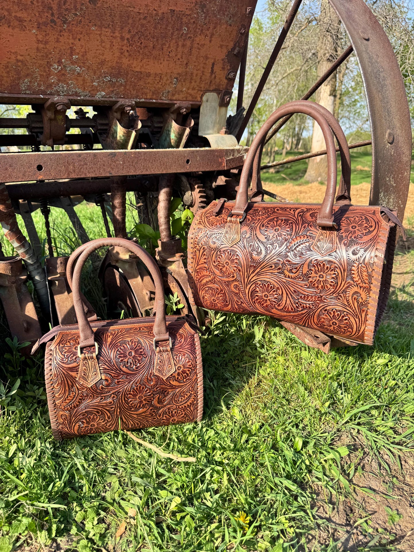 Chestnut Brown Speedy Western Genuine Leather Barrel Bag Purse by Double B
