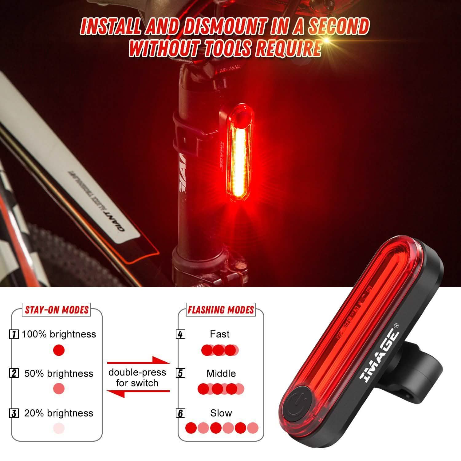 IMAGE Ensemble d'éclairage de vélo avec phares et feux arrière à LED