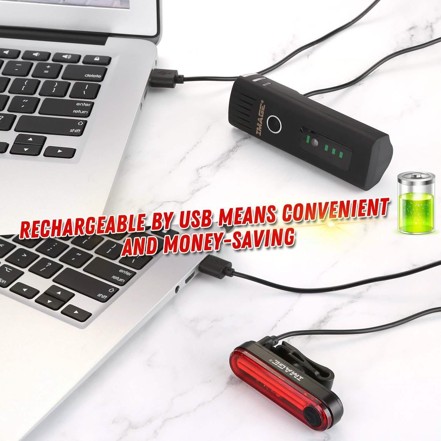 IMAGE Ensemble d'éclairage de vélo avec phares et feux arrière à LED