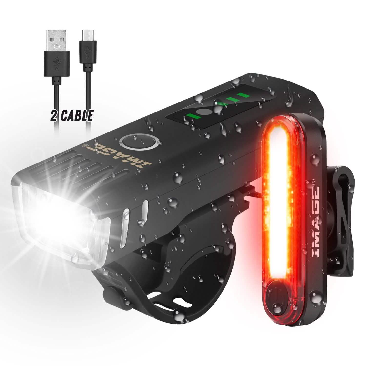 IMAGE Ensemble d'éclairage de vélo avec phares et feux arrière à LED