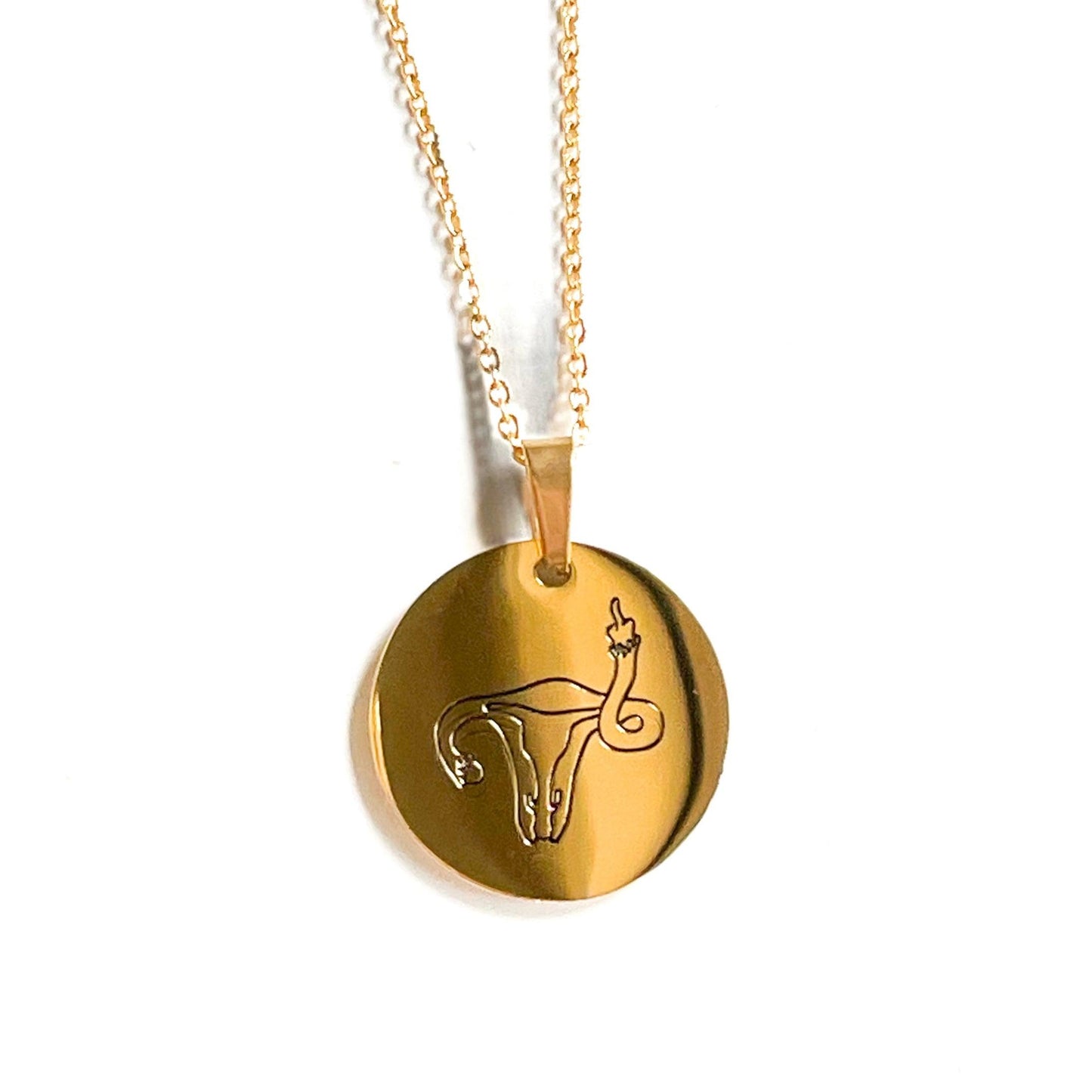 Uterus Middle Finger Circle Necklace - $10 from each donated to Plan C