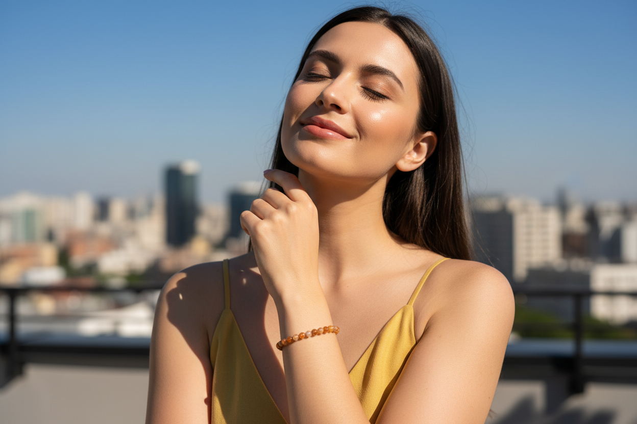 Sunstone Round Bead Bracelet - Optimistic Energy