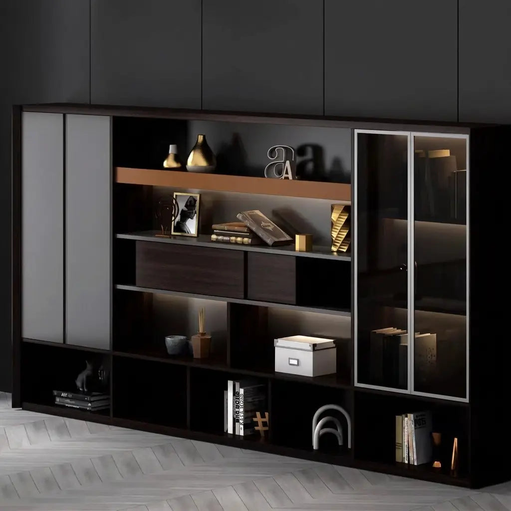 Fulton · Office Shelves w/ Integrated Lighting & Closet Storage