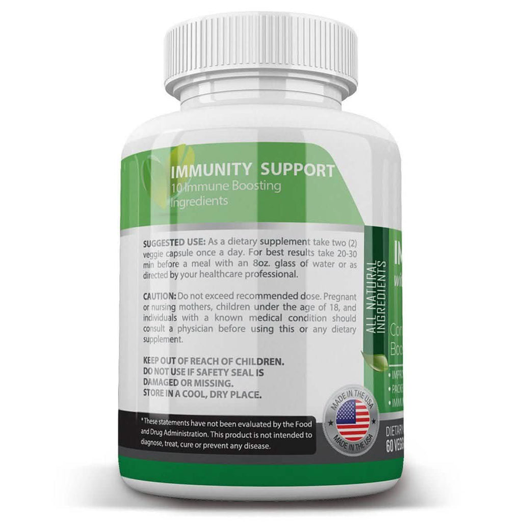 Immune Support Supplement with Elderberry, Vitamin C, Echinacea, Zinc, Garlic, Turmeric 1600mg NON GMO, GMP