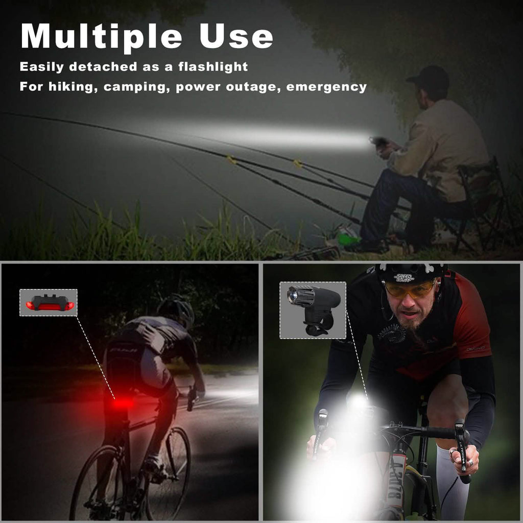 Lampe frontale de vélo iMounTEK résistante à l'eau IPX4 avec lampe LED d'avertissement/de sécurité arrière