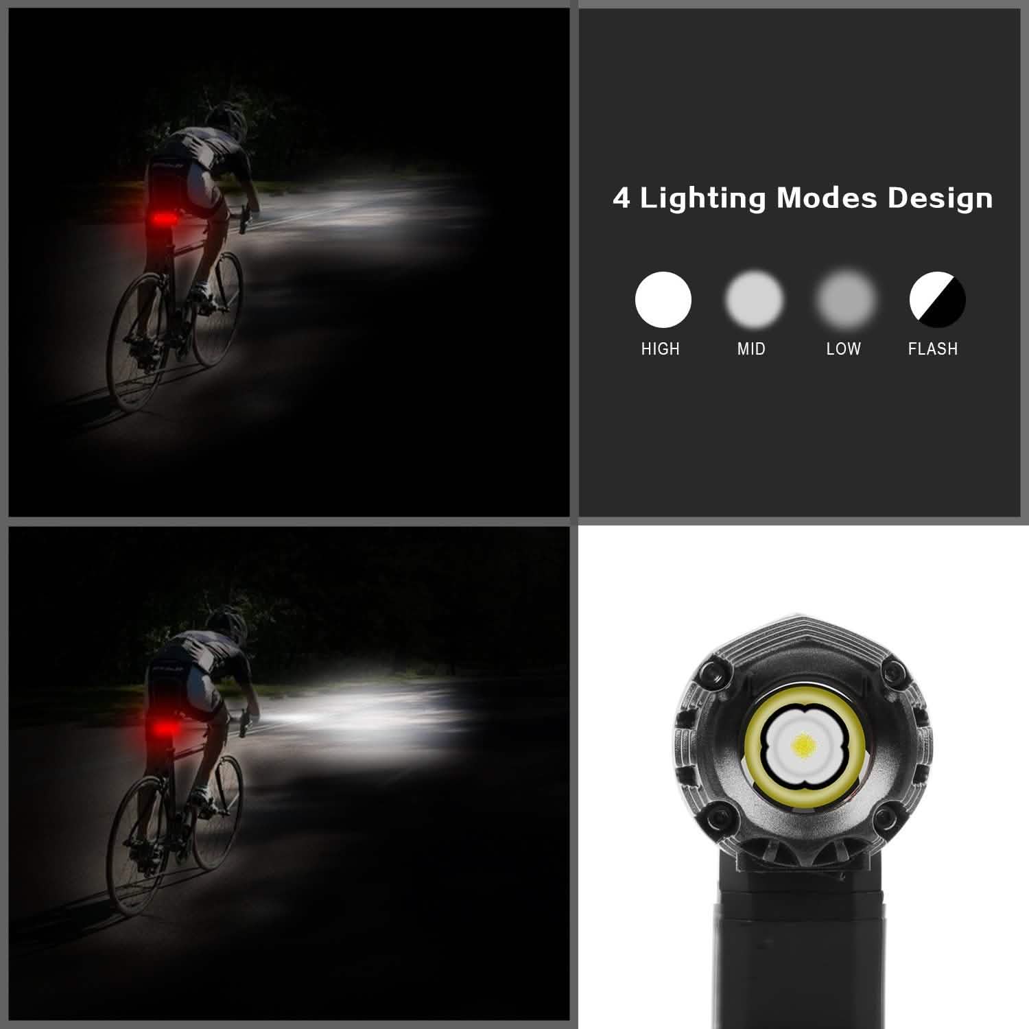Lampe frontale de vélo iMounTEK résistante à l'eau IPX4 avec lampe LED d'avertissement/de sécurité arrière