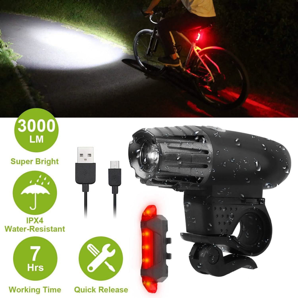 Lampe frontale de vélo iMounTEK résistante à l'eau IPX4 avec lampe LED d'avertissement/de sécurité arrière