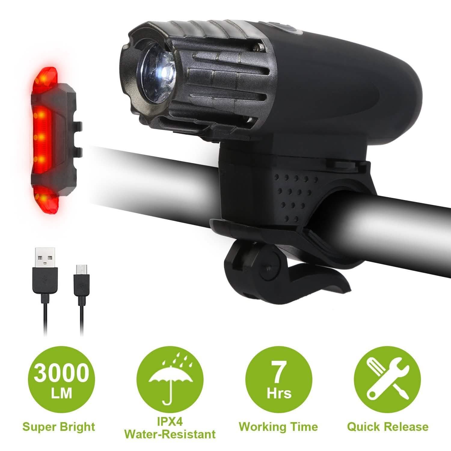 Lampe frontale de vélo iMounTEK résistante à l'eau IPX4 avec lampe LED d'avertissement/de sécurité arrière