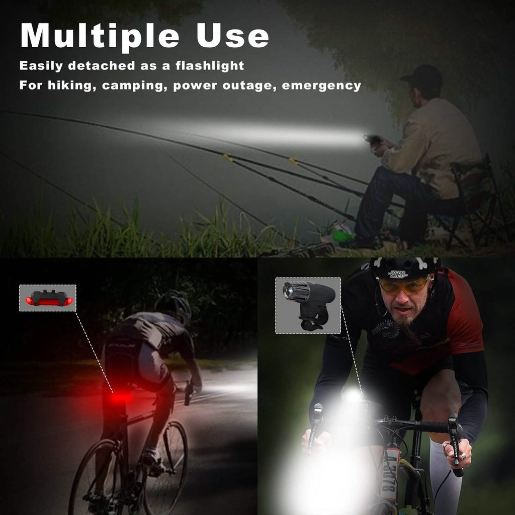 Lampe frontale de vélo iMounTEK résistante à l'eau IPX4 avec lampe LED d'avertissement/de sécurité arrière