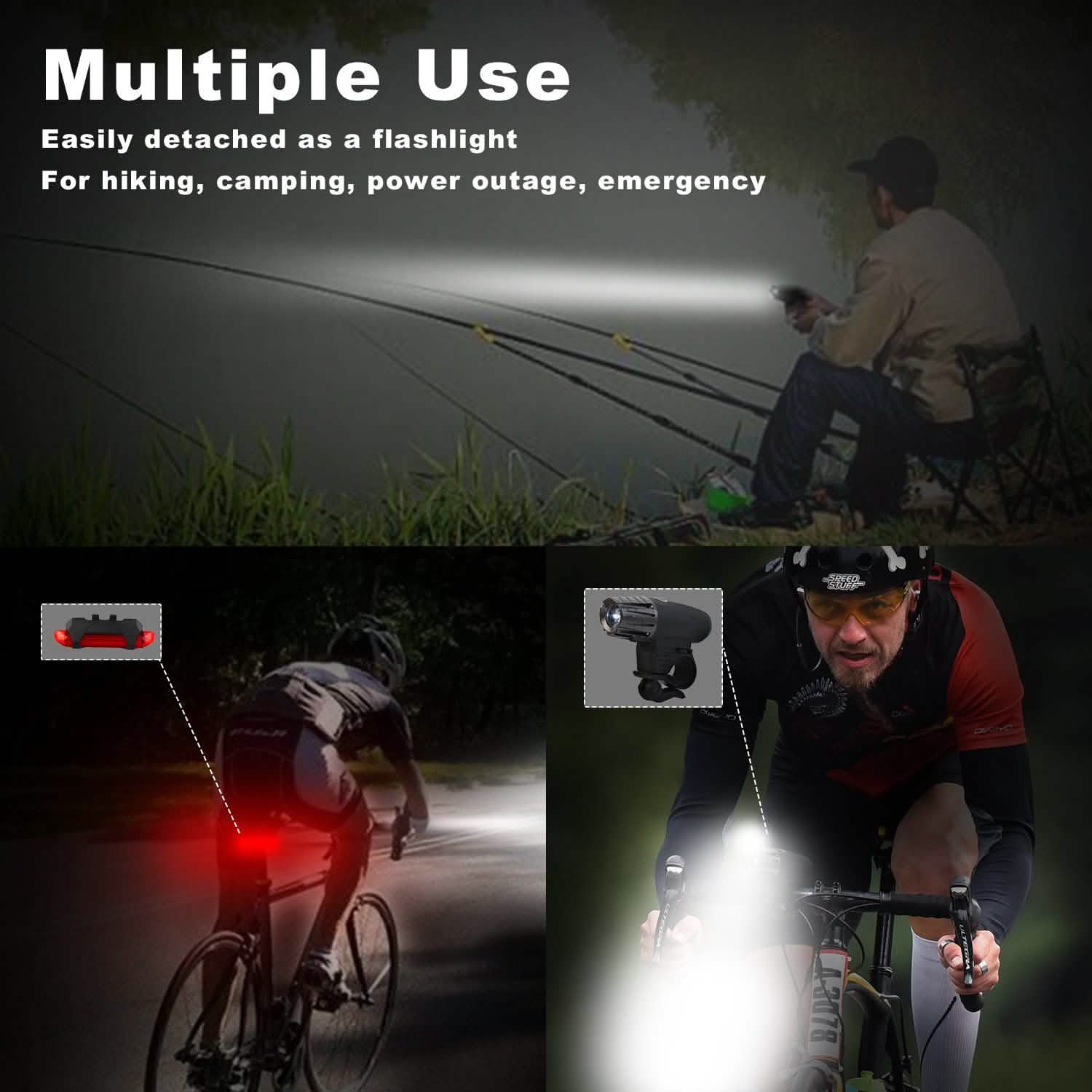 Lampe frontale de vélo iMounTEK résistante à l'eau IPX4 avec lampe LED d'avertissement/de sécurité arrière