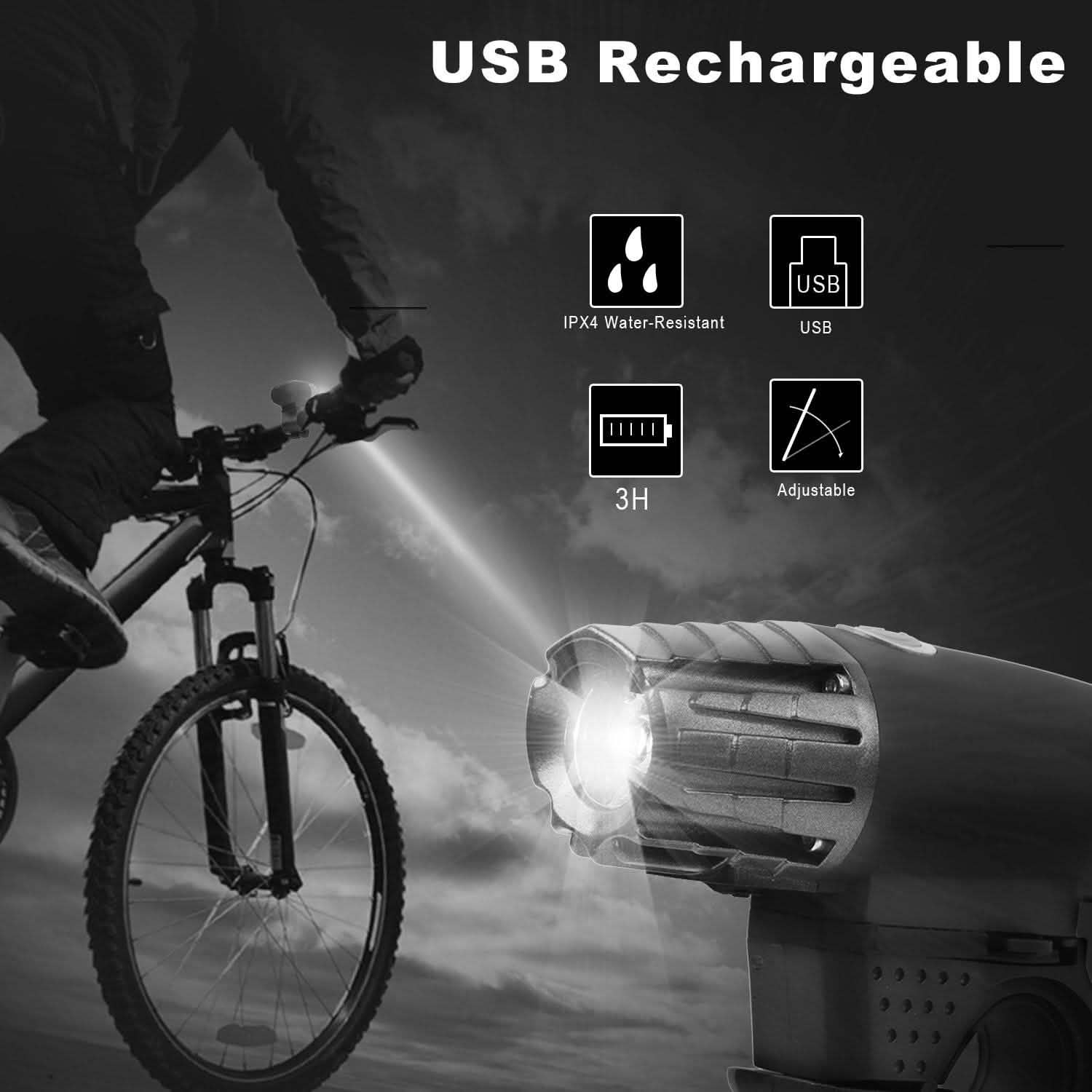 Lampe frontale de vélo iMounTEK résistante à l'eau IPX4 avec lampe LED d'avertissement/de sécurité arrière