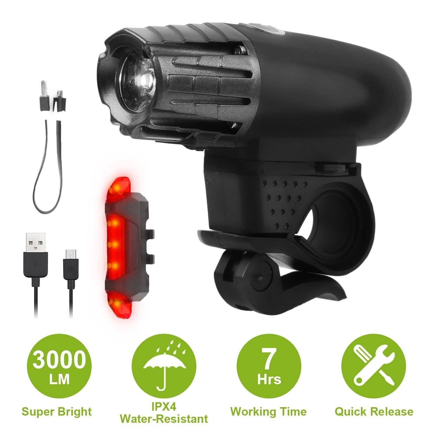 Lampe frontale de vélo iMounTEK résistante à l'eau IPX4 avec lampe LED d'avertissement/de sécurité arrière