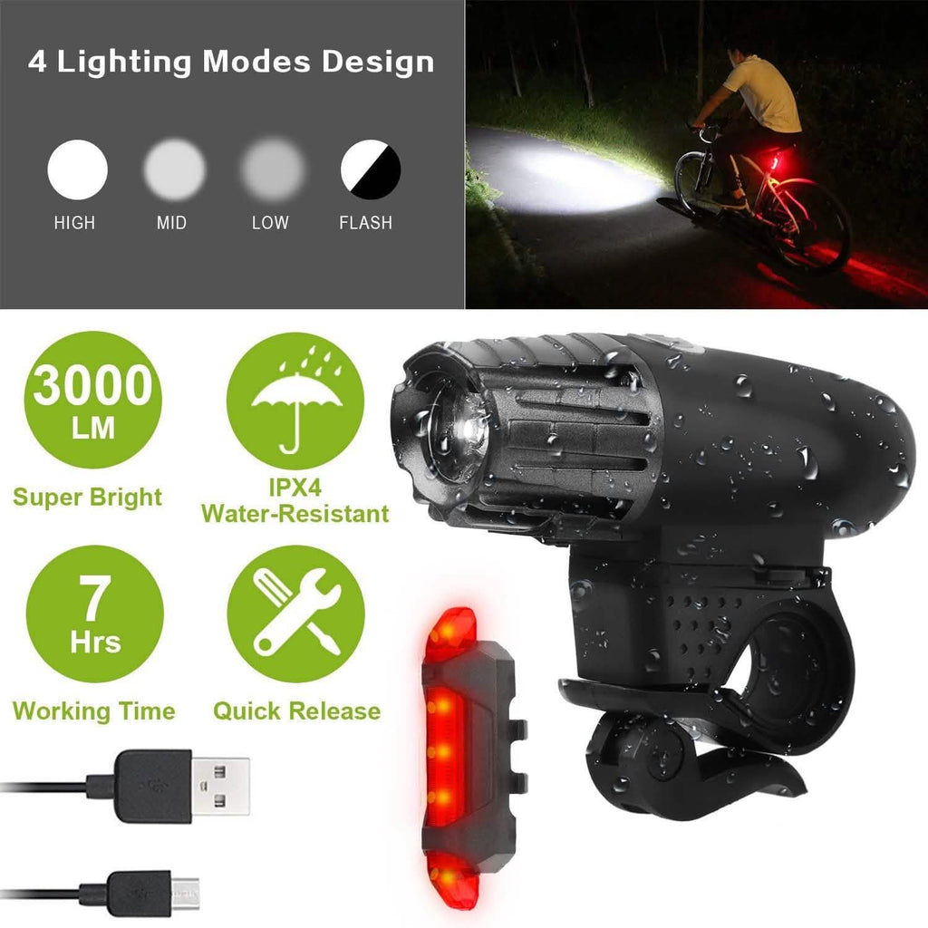 Lampe frontale de vélo iMounTEK résistante à l'eau IPX4 avec lampe LED d'avertissement/de sécurité arrière