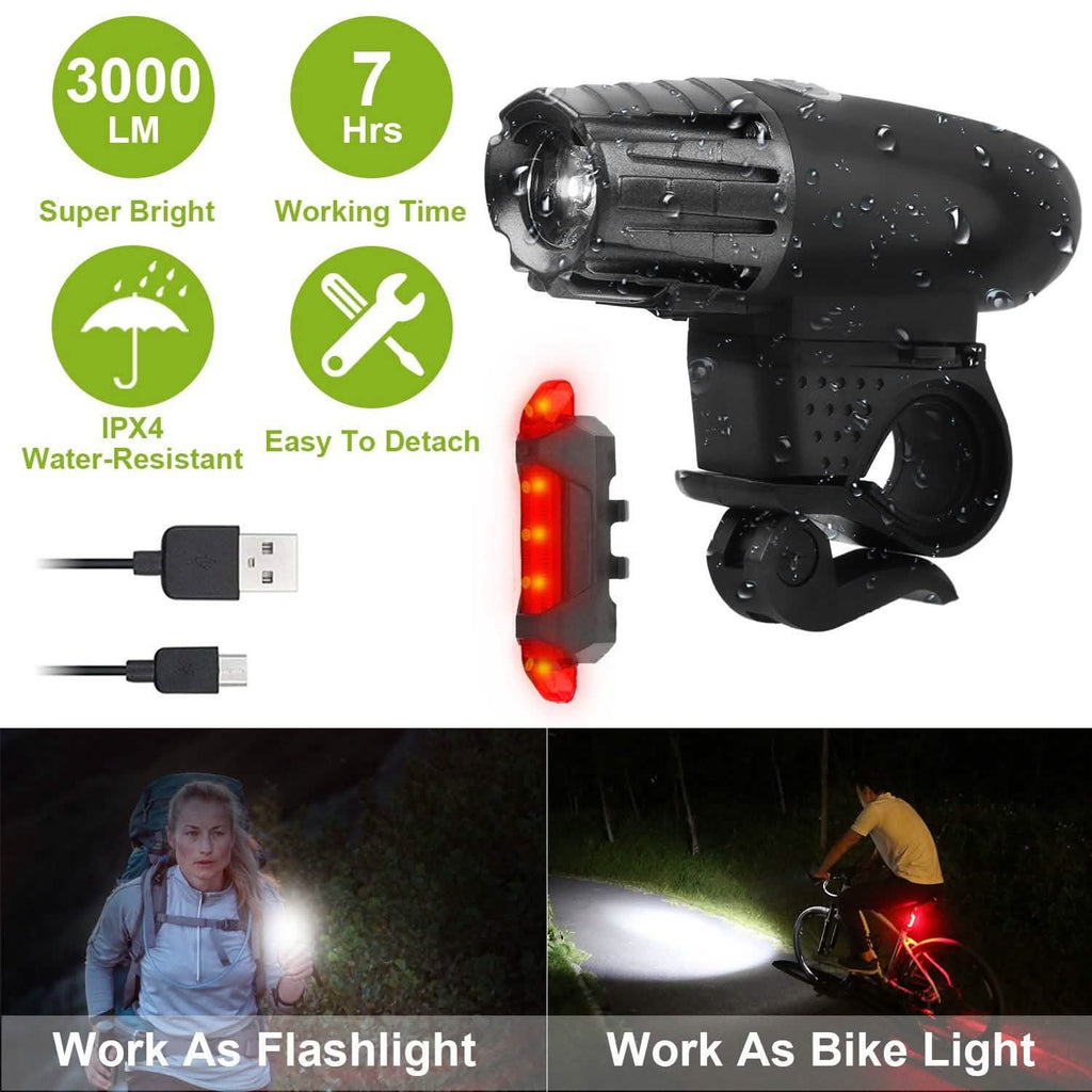 Lampe frontale de vélo iMounTEK résistante à l'eau IPX4 avec lampe LED d'avertissement/de sécurité arrière