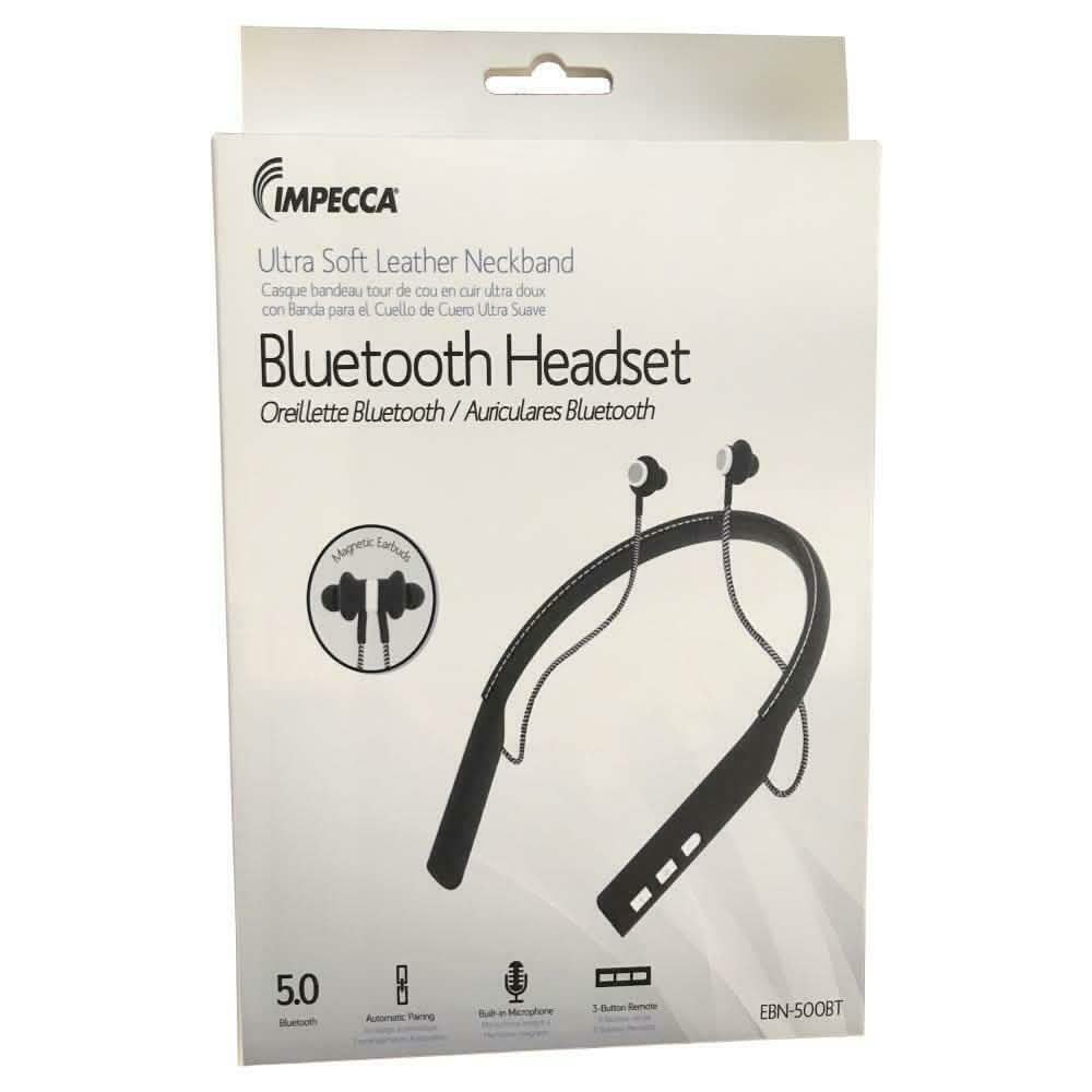 Écouteurs Stéréo Bluetooth en Cuir avec Tour de Cou IMPECCA EBN-500BT