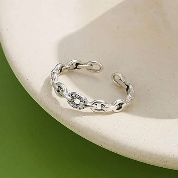 INALIS 925 Sterling Silver Opening Geometric Chain Ring for Women