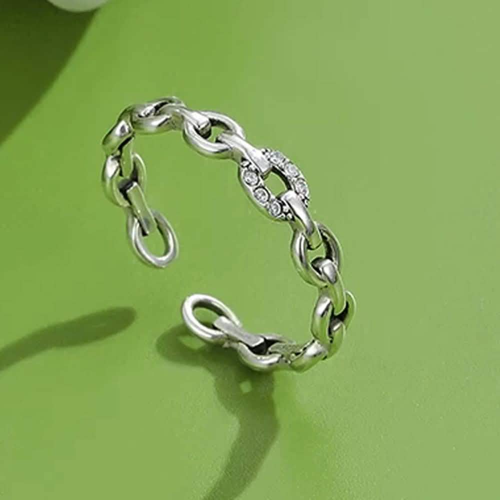 INALIS 925 Sterling Silver Opening Geometric Chain Ring for Women
