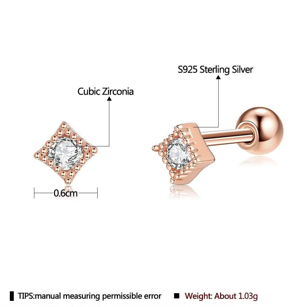 INALIS Square Shape 925 Sterling Silver Small Stud Earrings
