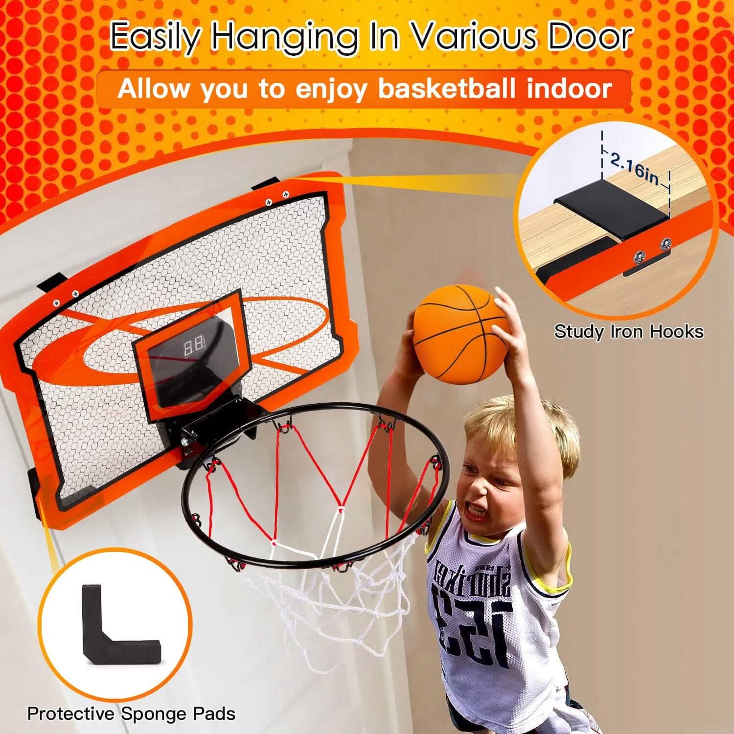 Indoor Mini Basketball Hoop Set with 4 Inflatable Balls Electric Audio Scorer