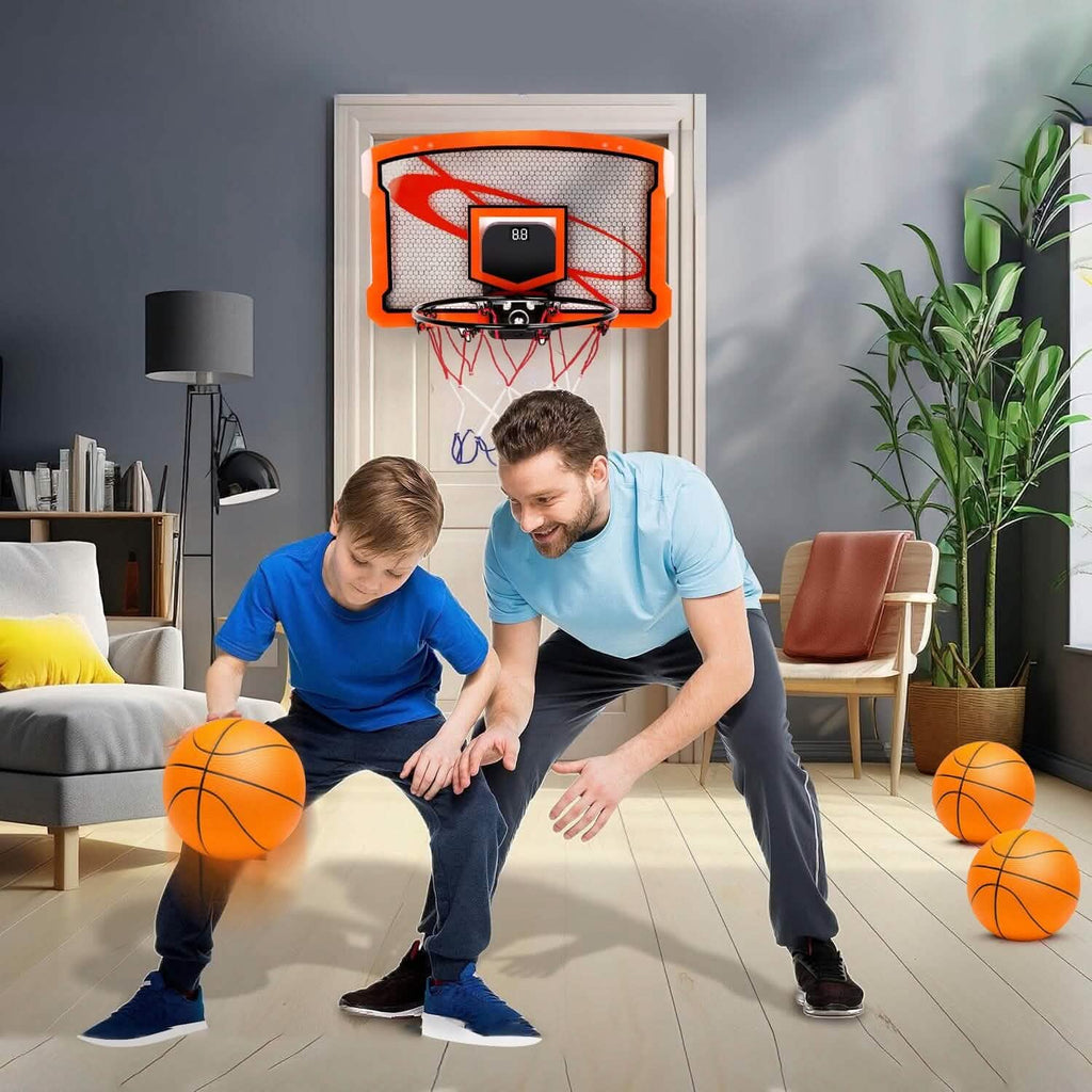 Indoor Mini Basketball Hoop Set with 4 Inflatable Balls Electric Audio Scorer