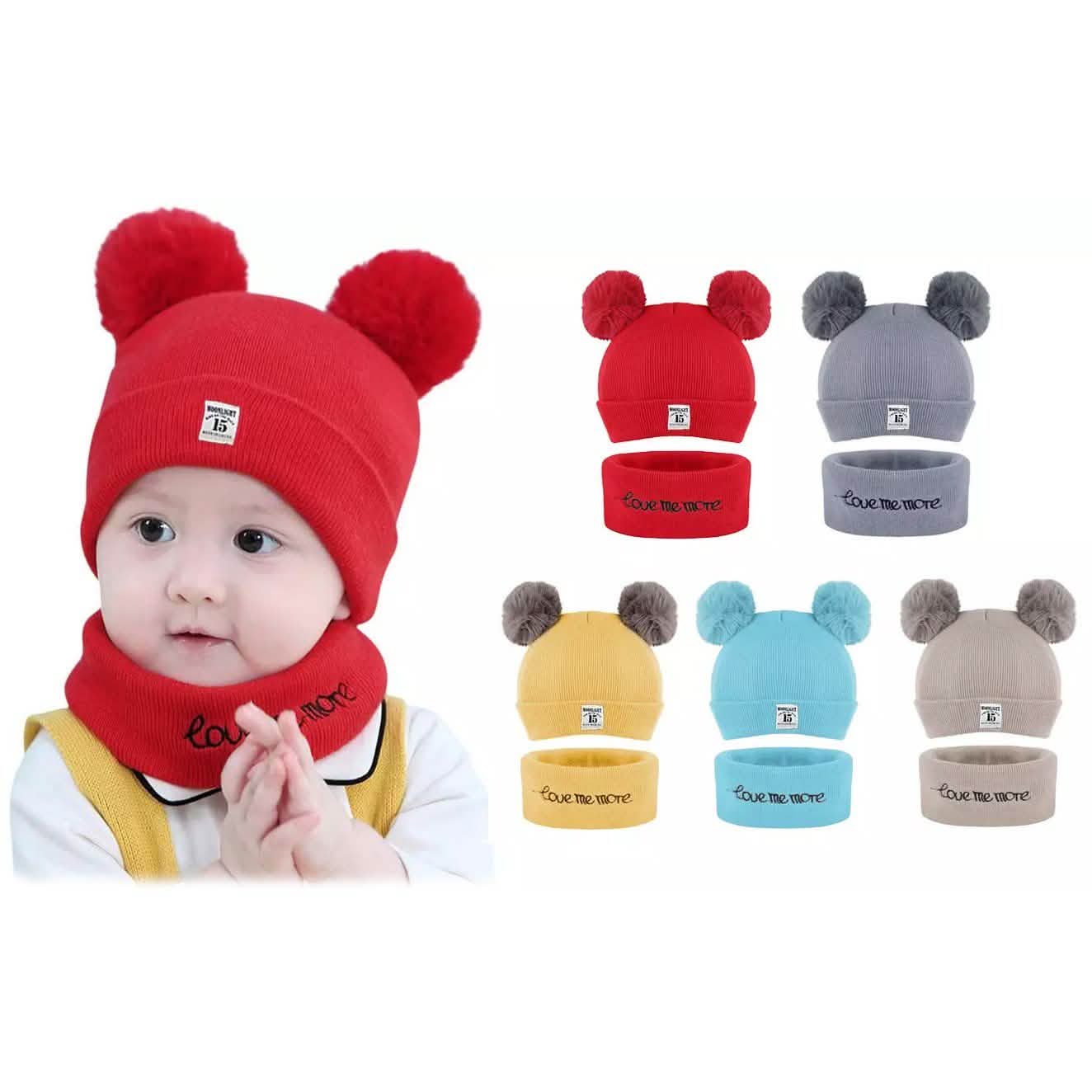 Ensemble bonnet à pompon et écharpe en tricot chaud d'hiver pour bébé
