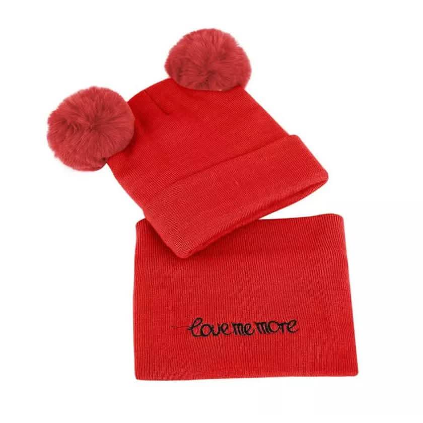 Ensemble bonnet à pompon et écharpe en tricot chaud d'hiver pour bébé