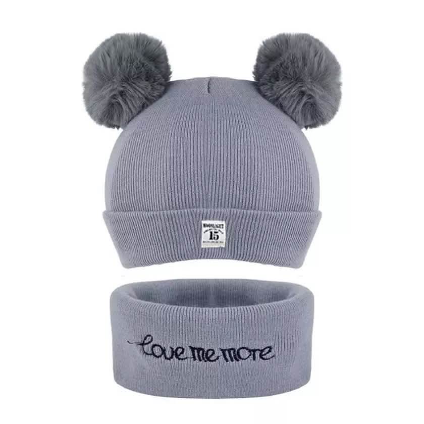 Ensemble bonnet à pompon et écharpe en tricot chaud d'hiver pour bébé