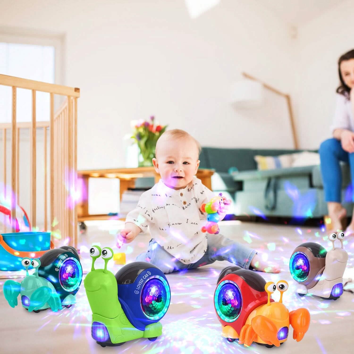 Jouet interactif pour bébé à évitement automatique d'obstacles avec musique