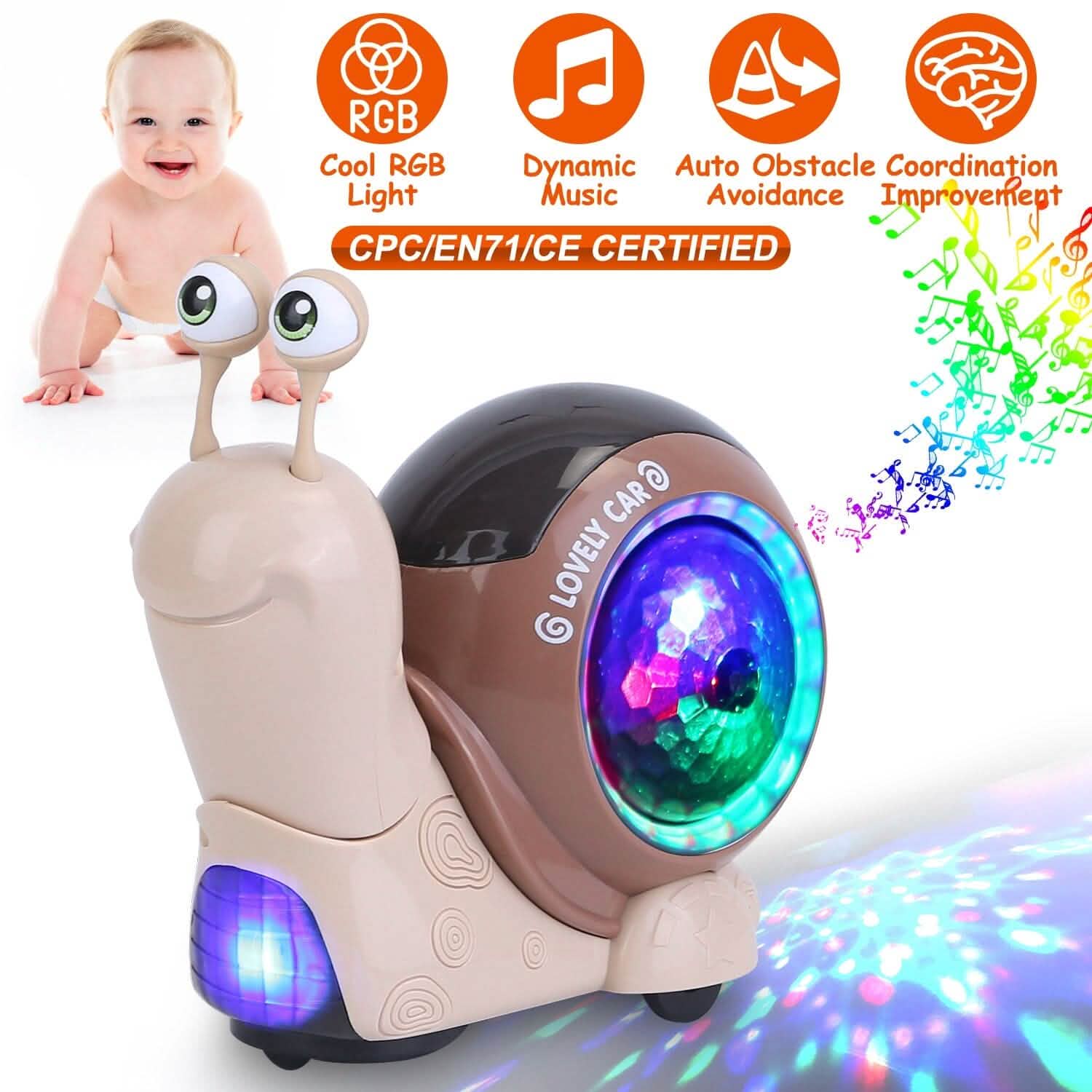 Jouet interactif pour bébé à évitement automatique d'obstacles avec musique