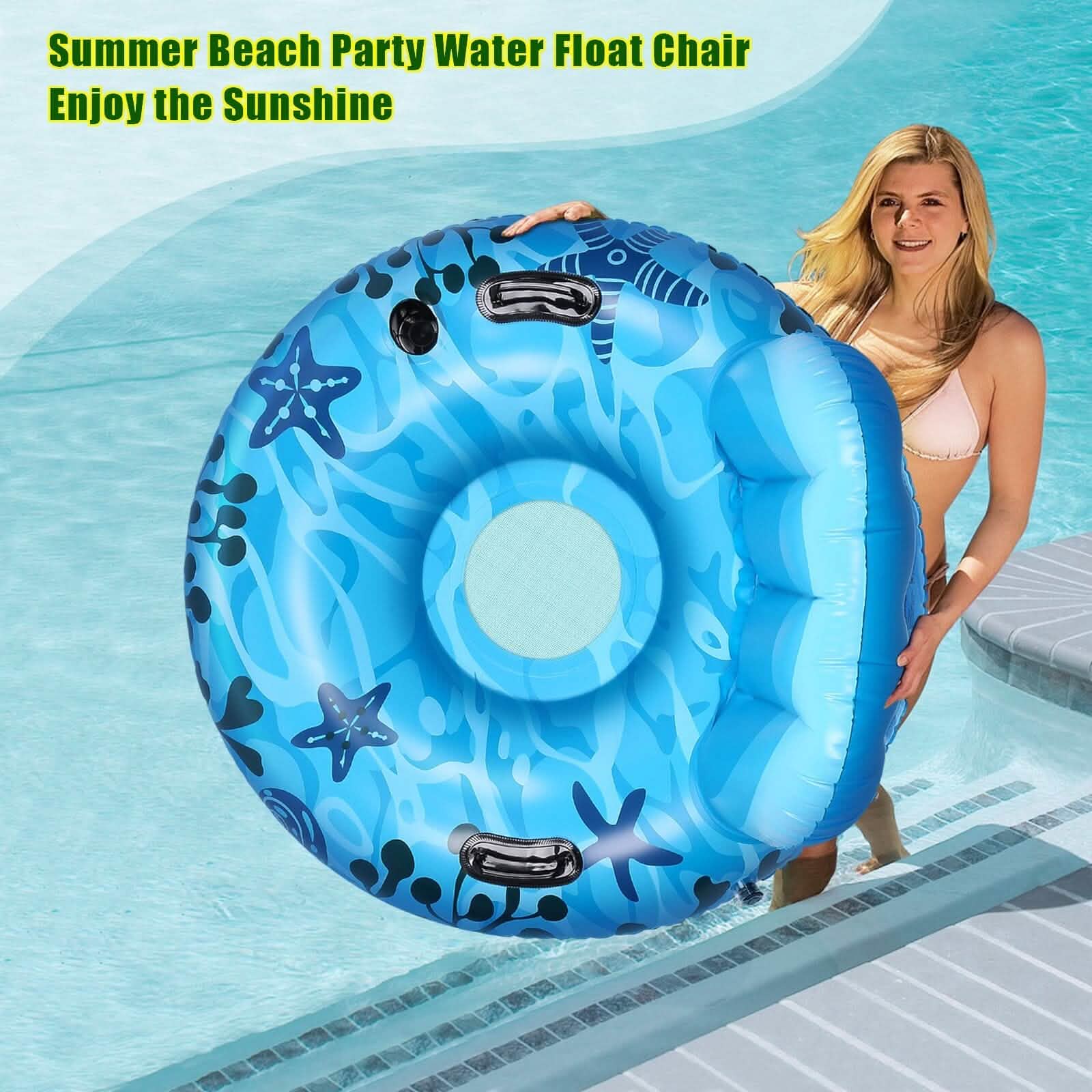 Fauteuil gonflable de piscine avec poignée en caoutchouc et porte-gobelet