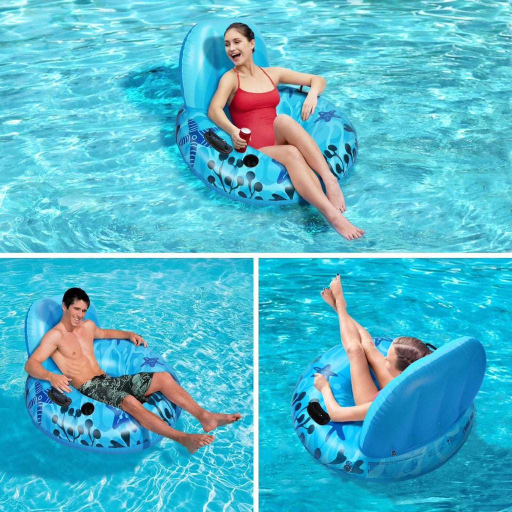Fauteuil gonflable de piscine avec poignée en caoutchouc et porte-gobelet