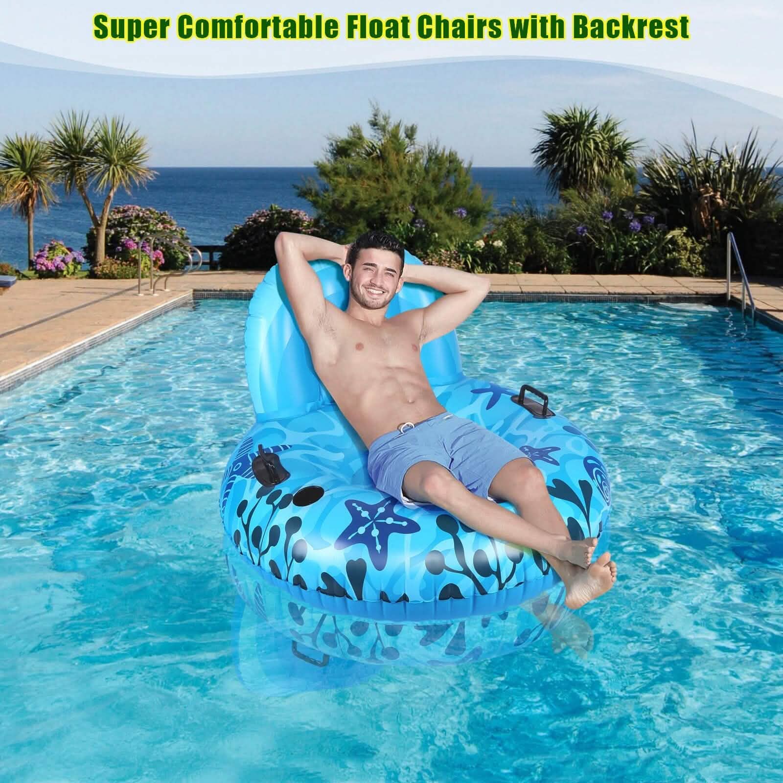 Fauteuil gonflable de piscine avec poignée en caoutchouc et porte-gobelet