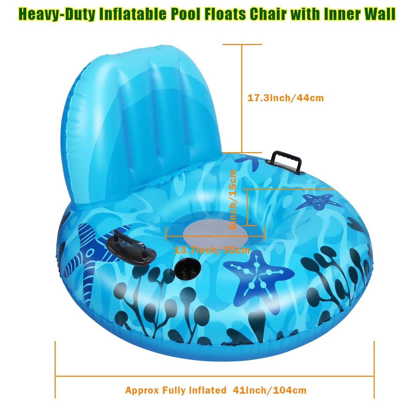 Fauteuil gonflable de piscine avec poignée en caoutchouc et porte-gobelet